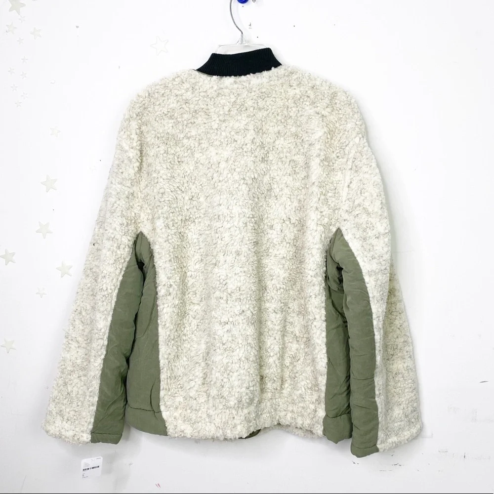FREE People Large Riverton olive & cream Sherpa jacket